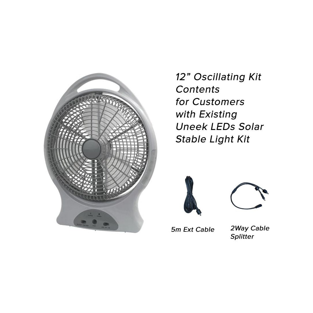 12" Oscillating Solar Powered Fan with Battery Backup