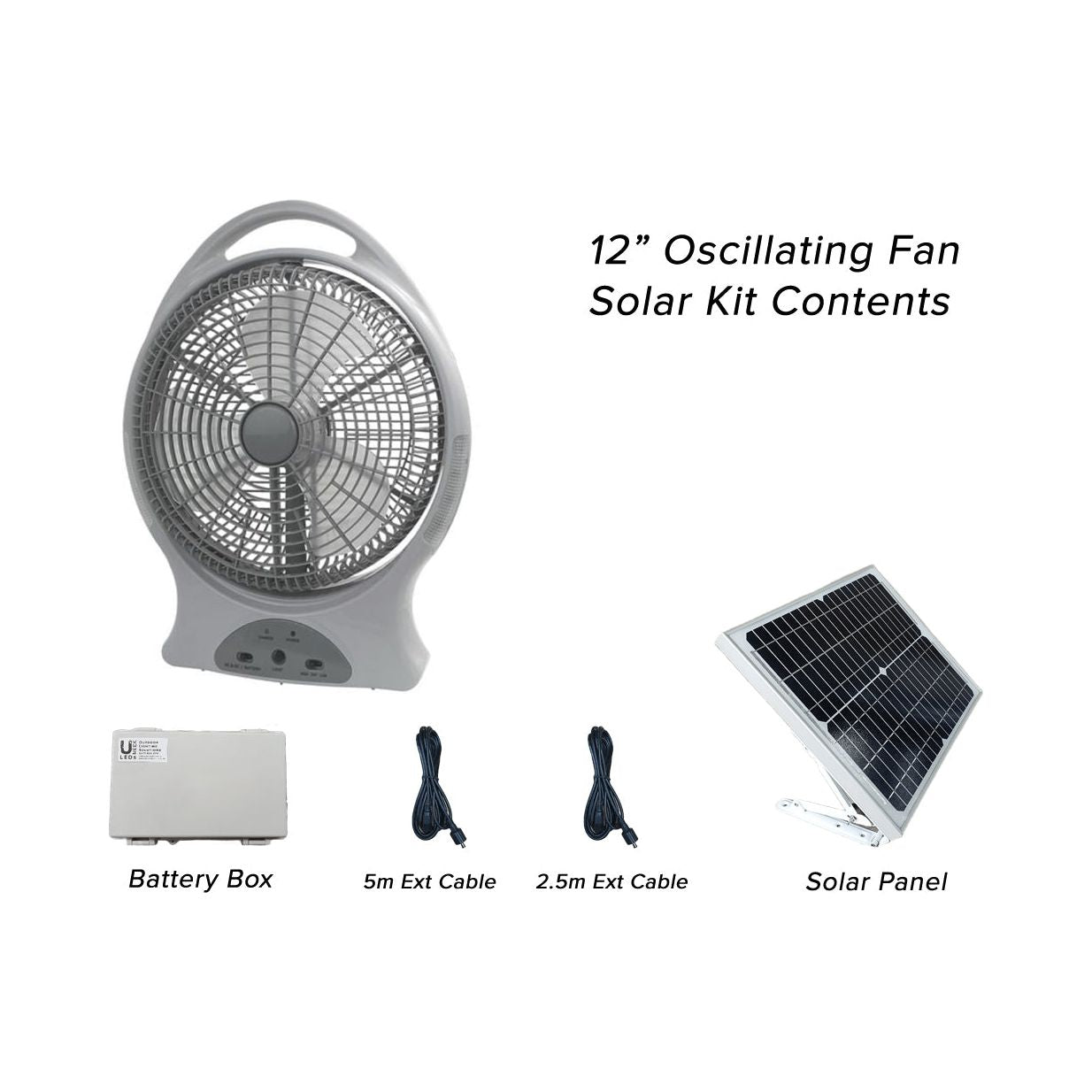 12" Oscillating Solar Powered Fan with Battery Backup