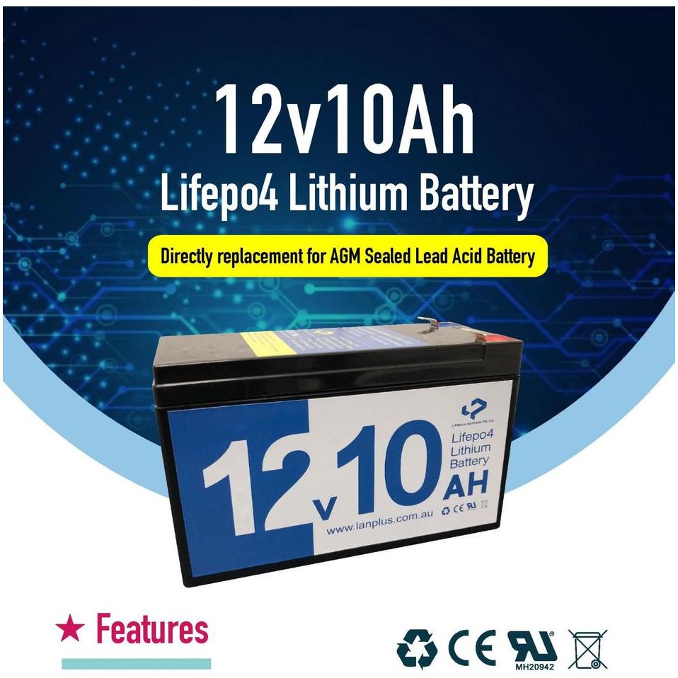 LANplus New 12V 10Ah LiFePO4 Lithium Rechargeable Battery same size as 7AH 9AH last longer